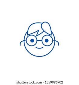 Geek emoji line icon concept. Geek emoji flat  vector symbol, sign, outline illustration.
