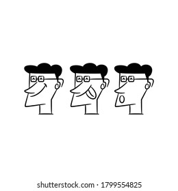 geek face avatars and comic characters on white background