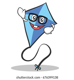 Geek face blue kite character cartoon