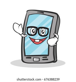 Geek face smartphone cartoon character