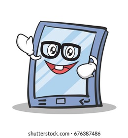 Geek face tablet character cartoon style