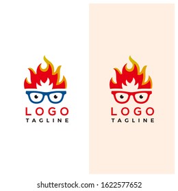 Geek with Fire Hair logo template [Vector]