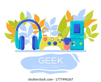 Geek flyer, magazines, poster, book cover, banners. invitation cards concept background. Layout illustration modern slider page. Grain texture and noise effect.