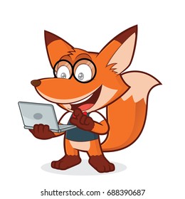 Geek fox holding a laptop