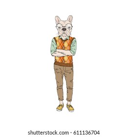 geek frenchy hipster, furry art illustration, fashion animals