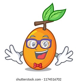 Geek fresh juicy yellow plum isolated on cartoon