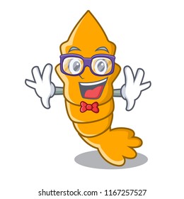 Geek fresh raw shrimps on character cartoon