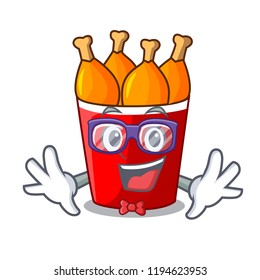 Geek fried chicken in red bucket cartoon