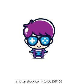 GEEK GAMER MASCOT PURPLE C...ION DESIGN VECTOR LOGO