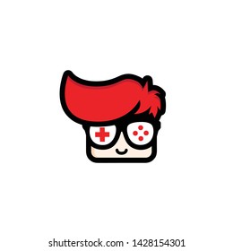 GEEK GAMER WITH RED VERSION DESIGN VECTOR LOGO