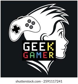 Geek Gamer T-Shirt - Controller and Profile Graphic for Gaming Enthusiasts