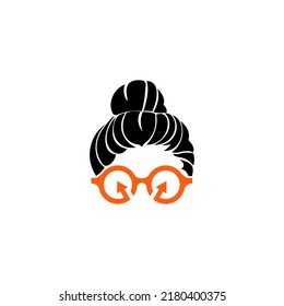geek girl cartoon character sign logo