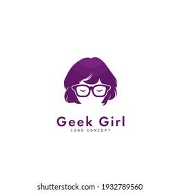 Geek Girl Logo Symbol Design Template Flat Style Vector