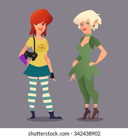 Geek Girls Funny Characters Vector Illustration