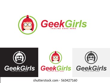 Geek Girls Logo Template Design Vector