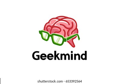 Geek Glasses Brain Mind Logo Vector Symbol Design Illustration