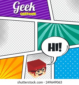 geek with glasses cartoon character theme comic template halftone art 
