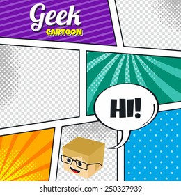 geek with glasses cartoon character theme comic template halftone art 