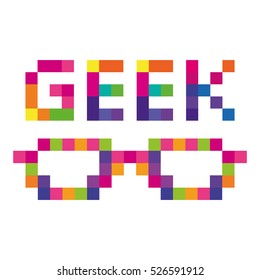 Geek Glasses Colored Pixels Computer Logo