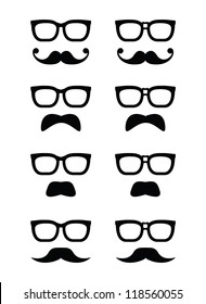 Geek glasses and moustache or mustache vector icons