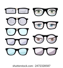 geek glasses set cartoon. retro frame, black fashion, silhouette optic geek glasses sign. isolated symbol vector illustration