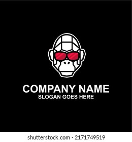 Geek Gorilla Logo. Cool Gorilla Head Vector, Nerdy Monkey Logo