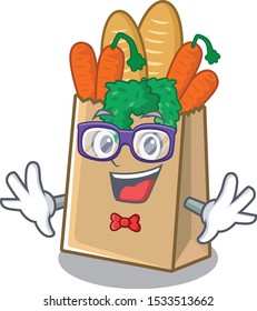 Geek grocery bag in above cartoon table