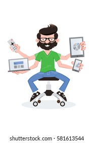 Geek guy with devices