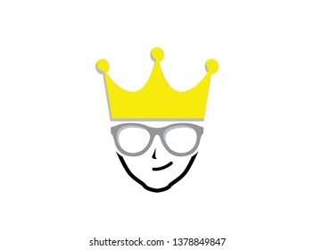 Geek Head and crown wearing glasses Logo Design
