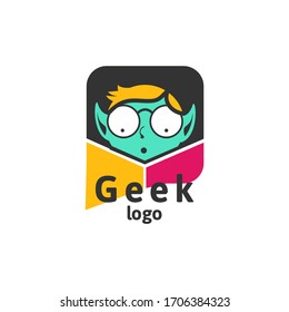 Geek Head Face logo designs vector, Social geek logo template