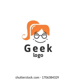Geek Head Face logo designs vector, Social geek logo template