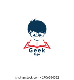 Geek Head Face logo designs vector, Social geek logo template