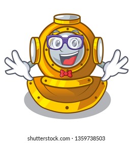 Geek helmet diving isolated in the cartoon