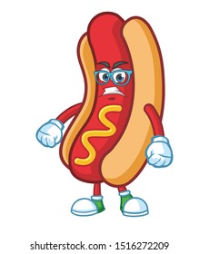 geek hotdog cartoon mascot character design vector