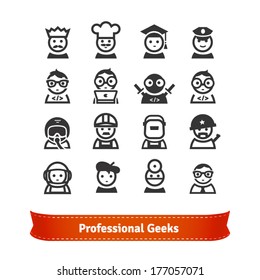 Geek Icon Set. Various Professionals in Vector. From Coder to Astronaut.