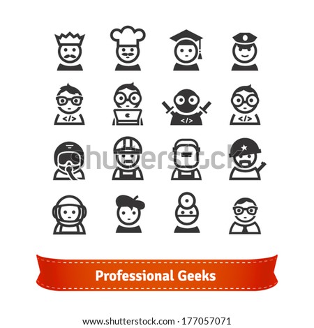 Geek Icon Set. Various Professionals in Vector. From Coder to Astronaut.