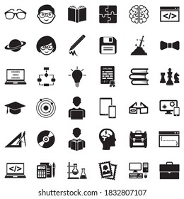 Geek Icons. Black Flat Design. Vector Illustration.