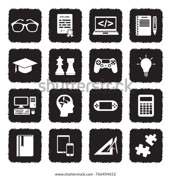 Geek Icons. Grunge Black Flat Design. Vector
Illustration. 
