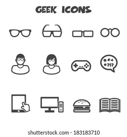 geek icons, mono vector symbols