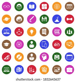Geek Icons. White Flat Collection In Circle. Vector Illustration.