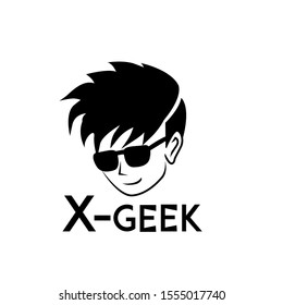 geek kid cool hairs style logo illustration