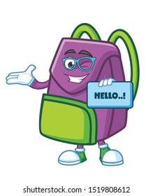 geek kids bag cartoon mascot character design vector