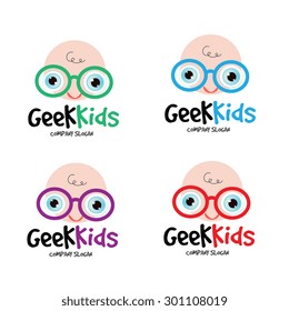 Geek kids vector logo template