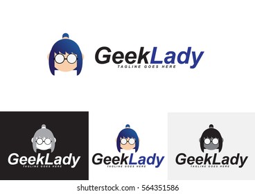 Geek Lady Logo Template Design Vector
