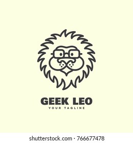 Geek leo logo template design in outline style. Vector illustration.