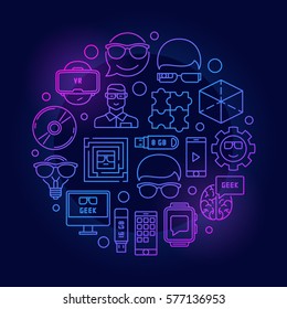Geek line colorful illustration - vector creative technology circular symbol on dark background