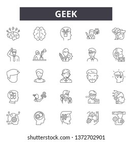 Geek line icons, signs, vector set, outline illustration concept 