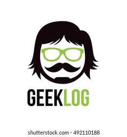 Geek logo, creative smart nerd symbol.