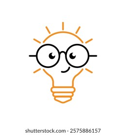 Geek logo design template with light bulb in glasses. Vector illustration.