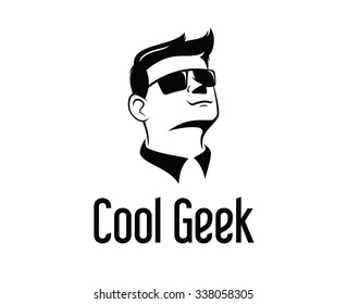Geek logo design vector, Hipster logo template.Man with glasses vector.